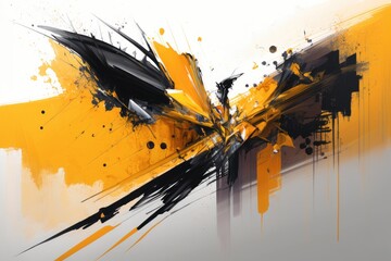 Abstract background with yellow and black paint splashes on white background