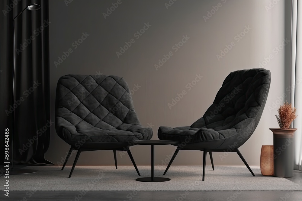Poster two chairs placed in front of a window with a scenic view. generative ai