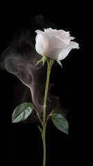 stemmed rose surrounded by white smoke Generative AI