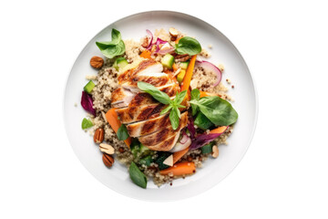 Quinoa And Vegetable Salad With Grilled Chicken. Lactose-Free Food On Isolated Transparent Background, Png. Generative AI