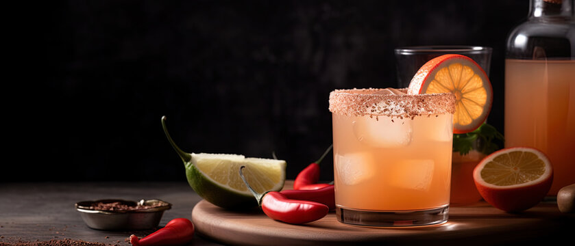 Spicy Paloma. A Mexican cocktail with grapefruit juice, lime juice, tequila and jalapeño syrup