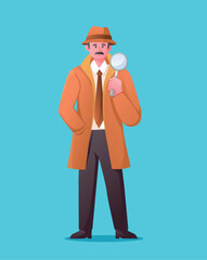 detective with magnifying glass vector illustration	
