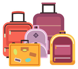 Travel bags pile. Luggage icon. Cartoon baggage