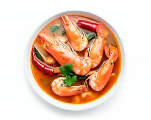river prawn spicy soup on white background