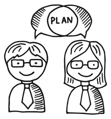 Business partners discussing plan. Work conversation doodle