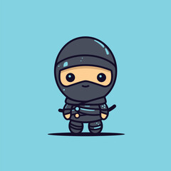 Cute kawaii ninja chibi mascot vector cartoon style