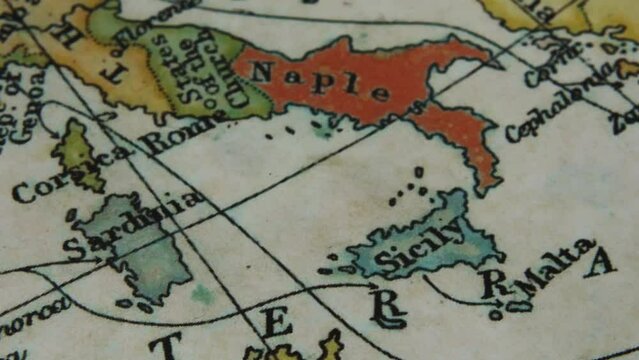 close-up historical medieval map of main mediterranean sea areas
