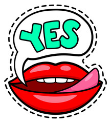 Yes message with sexy lips in pop art style sticker