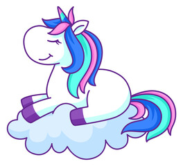Unicorn rest on cloud. Sweet dream cute animal