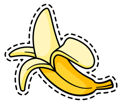 Peeled banana sticker. Comic pop art badge