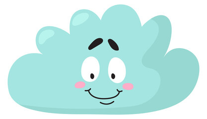 Cloud with happy face expression. Smile comic emoji