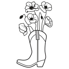 Cowboy bood with poppy flowers vector icon design. Flat icon.