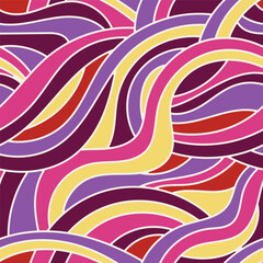 Seamless pattern with wavy psychedelic stripes. 1960s style retro background.