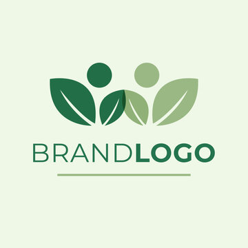 Brand logo vector desgin. Green people with leaves logotype. Modern logo template.