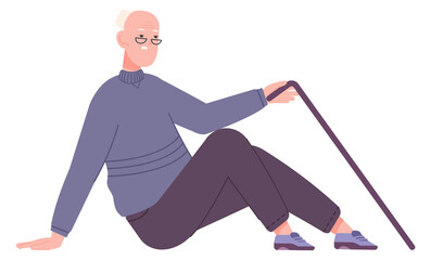 Injured old man sit on floor. Senior fall down © ssstocker