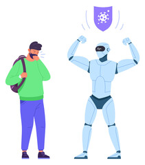 Robot advantage concept. Cyborg invulnerable to human disease