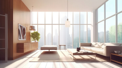 modern light apartment with windows
