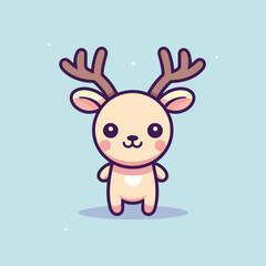 Cute kawaii reindeer chibi mascot vector cartoon style