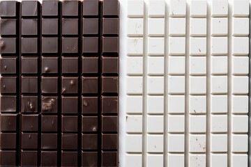 two chocolate pieces side by side on a white background. Generative AI