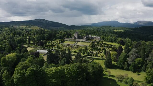 Aerial view of Scotland's Drummond Castle Gardens.