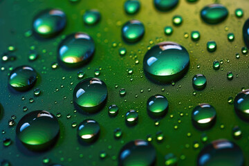 Close Up Image Of Water Drops On Cool Background Green. Generative AI