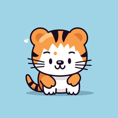 Cute kawaii tiger chibi mascot vector cartoon style