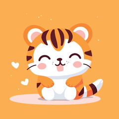 Cute kawaii tiger chibi mascot vector cartoon style