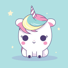 Cute kawaii unicorn chibi mascot vector cartoon style