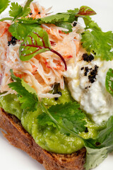 Bruschetta with poached egg and crab meat