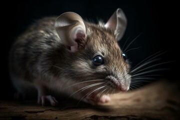 A small rodent known as a wood mouse or mouse legno, with steel-gray fur and bright eyes called argentinox. Generative AI