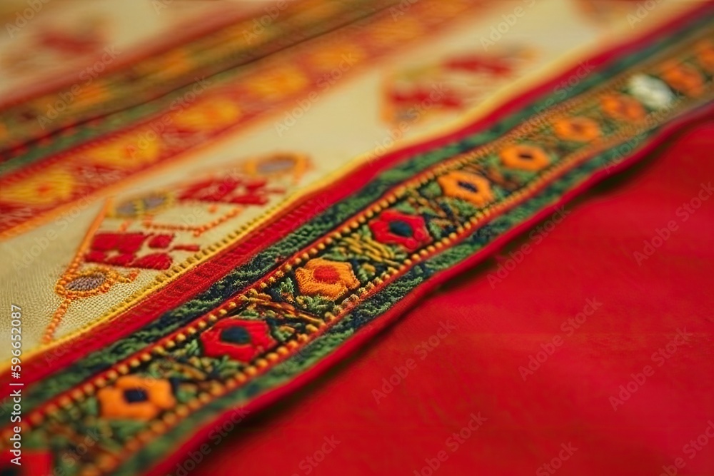 Poster detailed red fabric with intricate patterns. generative ai