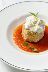 Breaded eggplant and stracciatella cheese