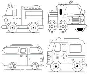 Cartoon transport. coloring book. a set of cute collections isolated on white background
