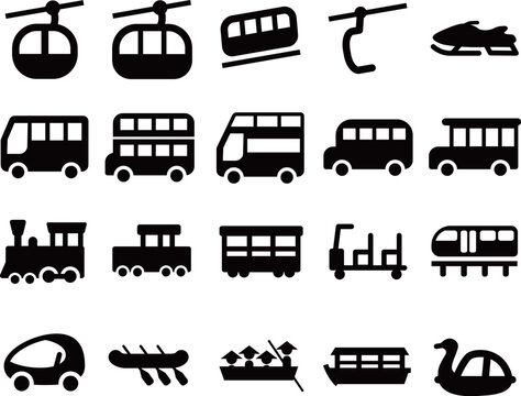 観光交通車両などのアイコンセット_黒ベタ