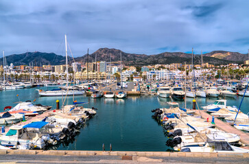 Benalmadena Puerto marina Spain outer harbour with boats and yachts Spain, Costa Del Sol