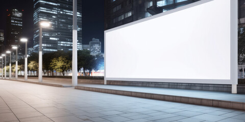 Obraz na płótnie Canvas Blank white advertising display billboard in a city street. Promotional poster mock up. Generative ai