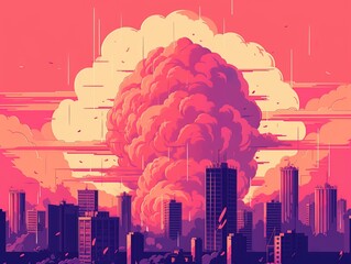 Nucelar explosion, vaporwave illustration
