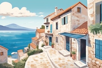Coastal Cityscape with a Panoramic View of the Ocean. Generative AI