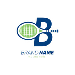 Letter B Initial Tennis Racket Logo Design Vector Icon Graphic Emblem Illustration