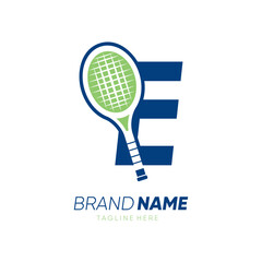 Letter E Initial Tennis Racket Logo Design Vector Icon Graphic Emblem Illustration