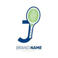 Letter J Initial Tennis Racket Logo Design Vector Icon Graphic Emblem Illustration
