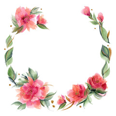 Pink floral wreath with delicate fragrant rose flowers. Summer mood with nature ditsy decor