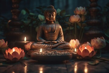  Spiritual Buddha Floral Decor in a Peaceful and Serene Atmosphere - Generative AI	