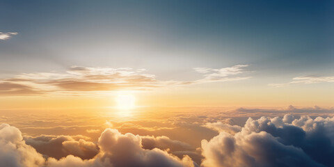 Fototapeta na wymiar Cloudy sky and bright sunrise over the horizon