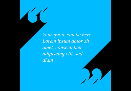 Minimalistic blue quote template with quotation marks and long shadow