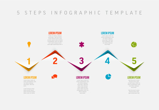 Five horizontal color corner steps elements template with icons