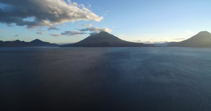 Volcano San Pedro and Volcano Atitlan in Background. Lake Atitlan in Foreground. Sightseeing Place in Guatemala