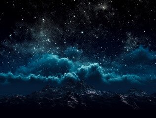 Fototapeta na wymiar Space background filled with stars and clouds, ethereal cloudscapes in the night sky. milky way galaxy. Generative AI.