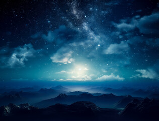 Obraz premium Space background filled with stars and clouds, ethereal cloudscapes in the night sky. milky way galaxy. Generative AI.