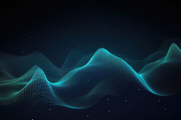 Technology background with connected dots on 3D wave landscape